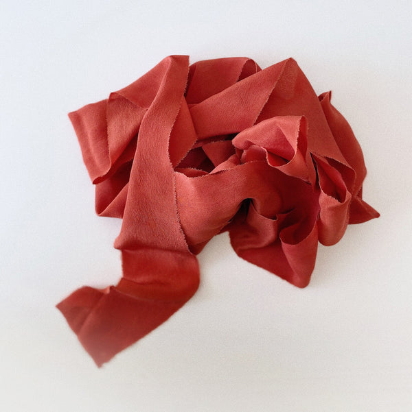 Botanically dyed silk ribbon in red
